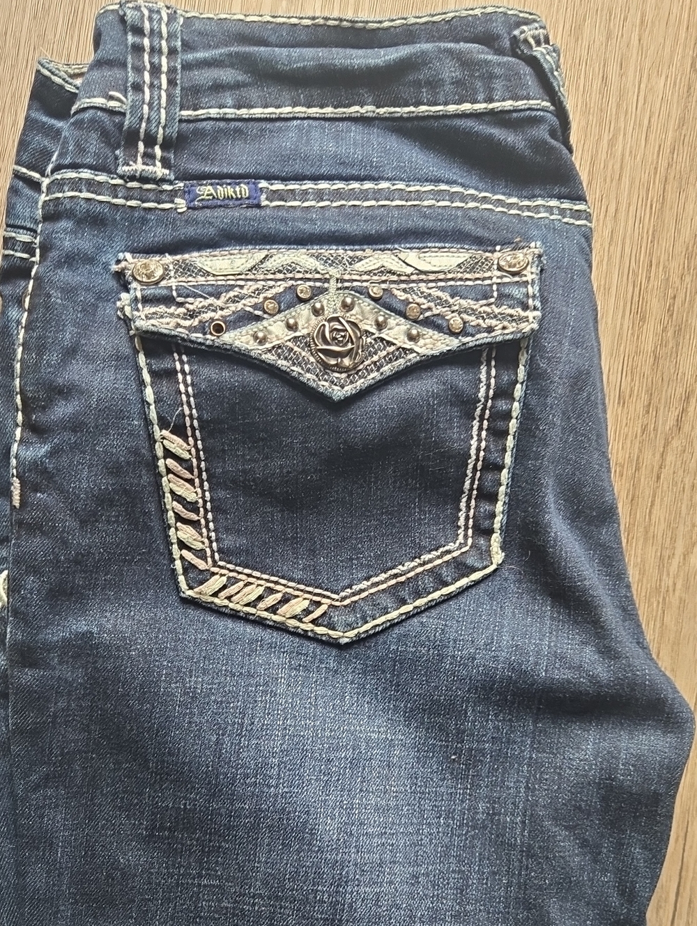 Adika Dark Blue Women's Boot Cut Jeans with Embellished Back Pocket